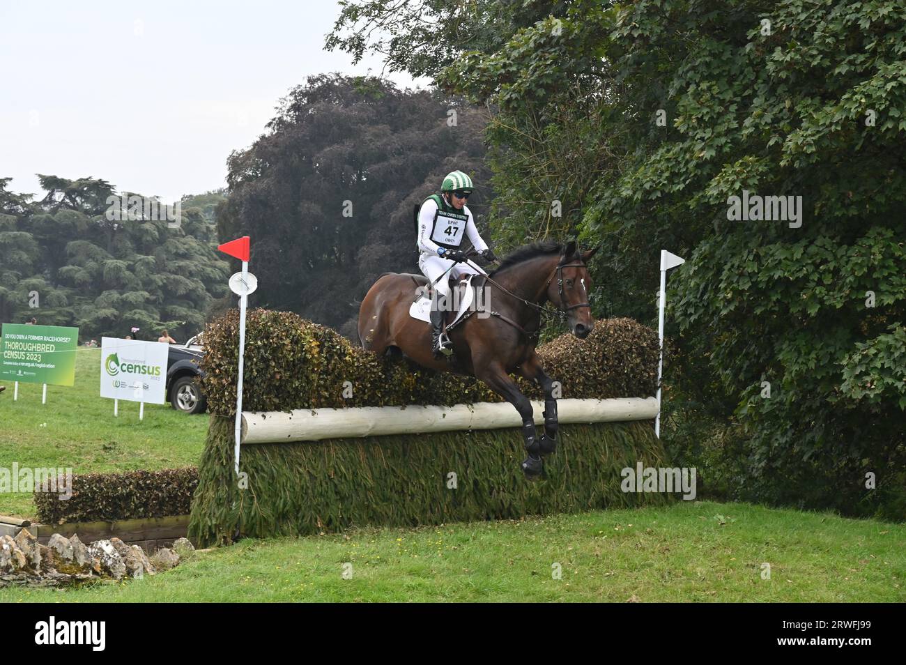 Michael Owen su Treworder, fase di cross country del concorso CCI-L 4* Blenheim Palace International Horse Trials 2023, Woodstock , Oxfordshire Foto Stock