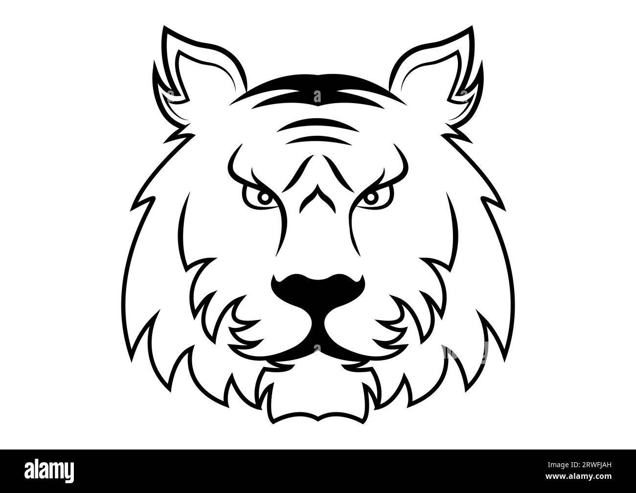 Design piatto vettoriale con silhouette Tiger Head isolato su sfondo bianco Illustrazione Vettoriale