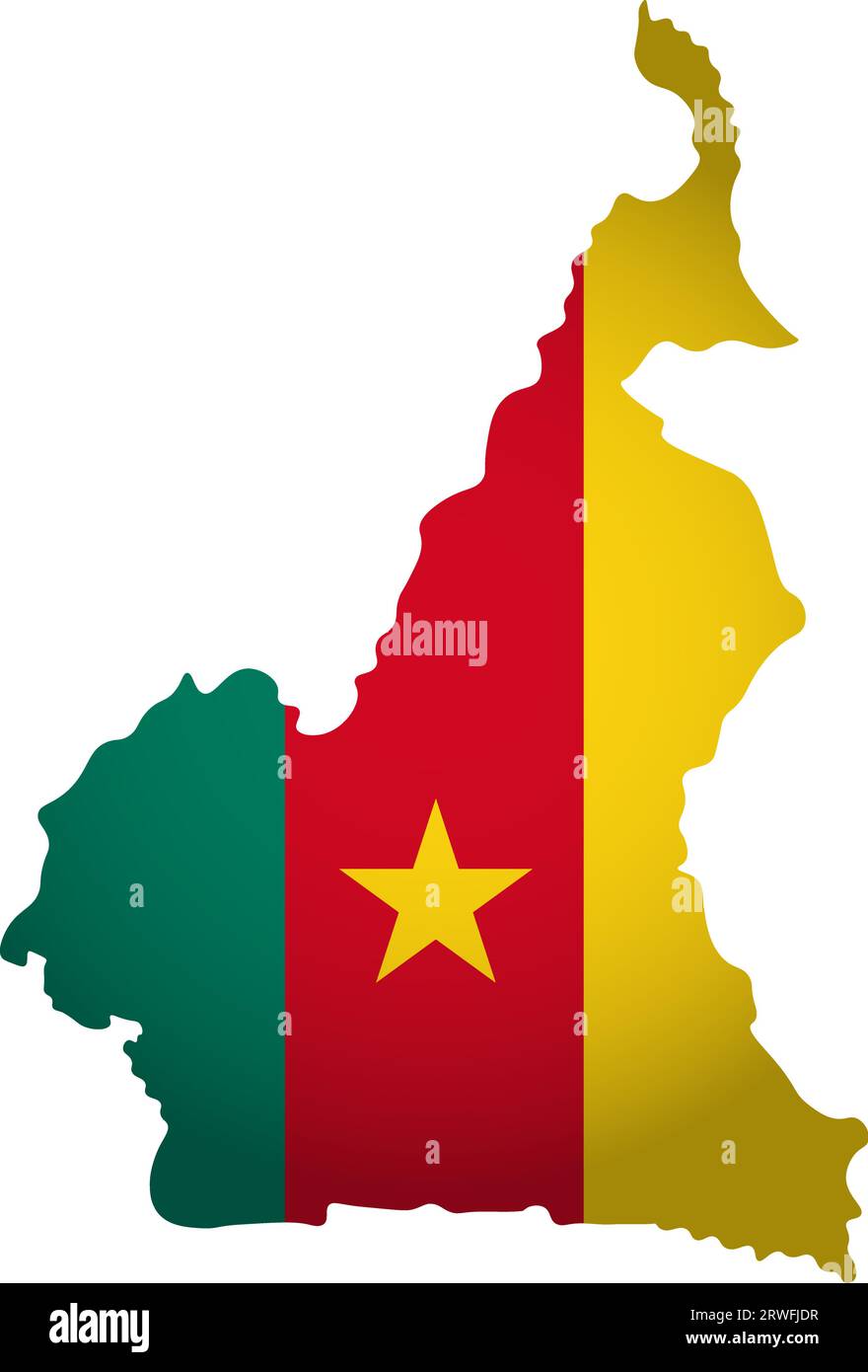 Illustrazione con bandiera nazionale del Camerun con shap e semplificato della mappa. Ombreggiatura del volume sulla mappa Illustrazione Vettoriale
