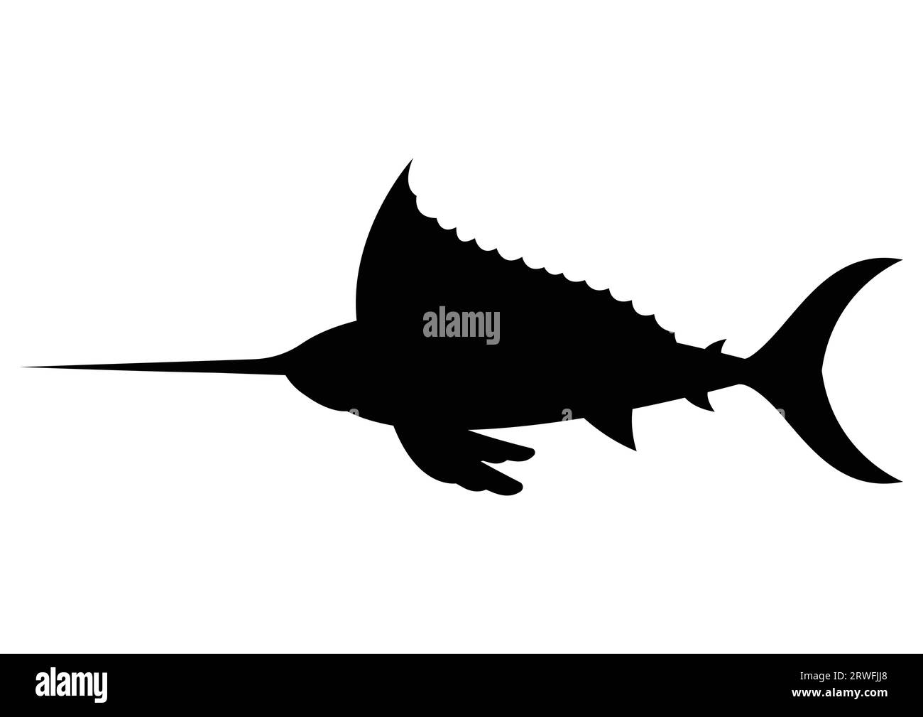 Design piatto vettoriale della clipart Swordfish silhouette Illustrazione Vettoriale