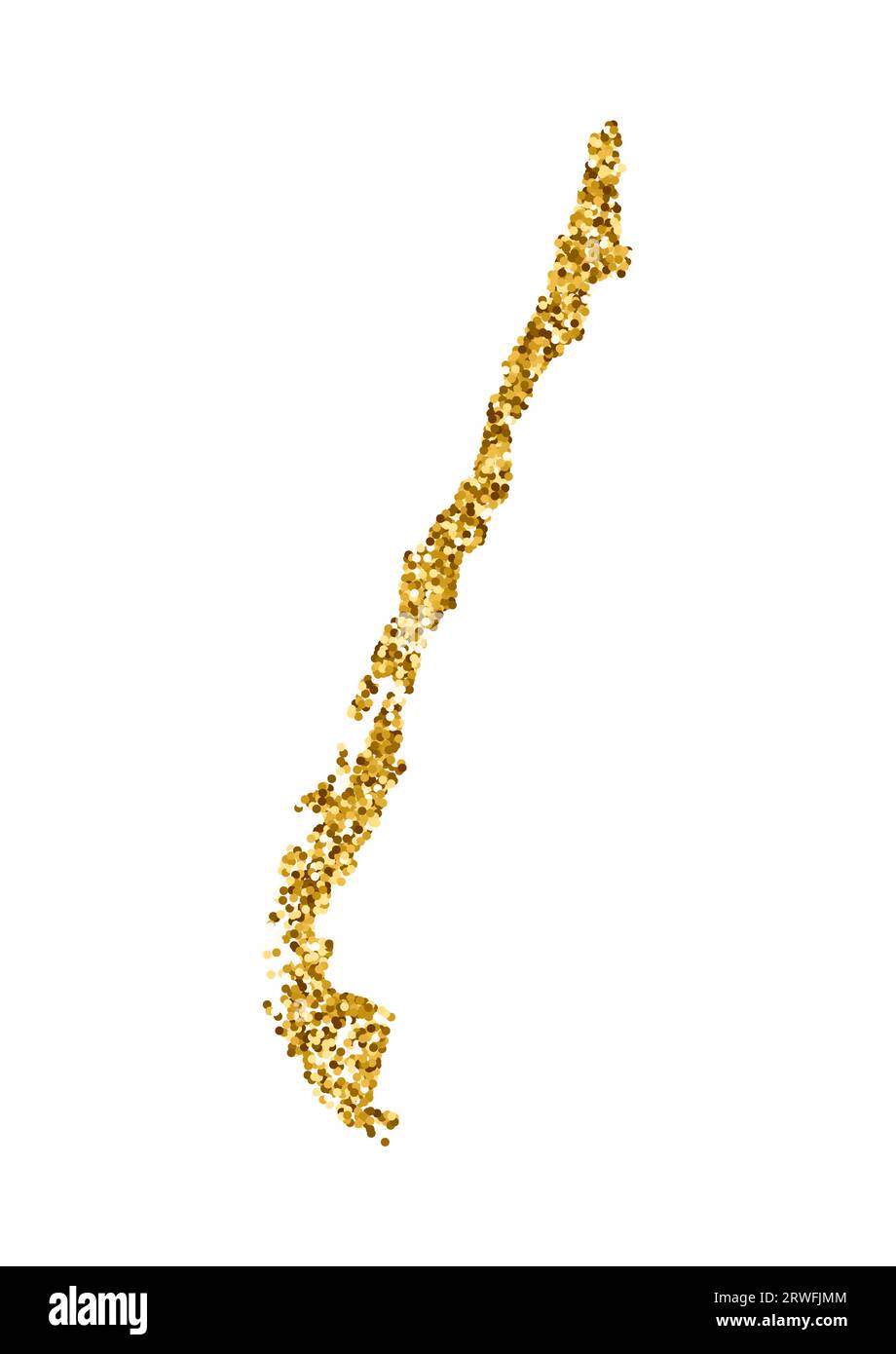 Illustrazione vettoriale isolata con mappa semplificata del Cile. Decorato con una texture glitter dorata brillante. Decorazioni natalizie e di Capodanno come saluto Illustrazione Vettoriale