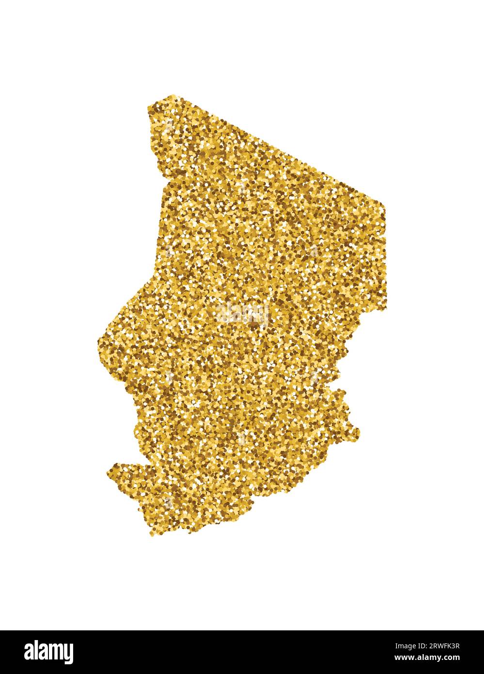 Illustrazione vettoriale isolata con mappa Chad semplificata. Decorato con una texture glitter dorata brillante. Decorazione di Capodanno e Natale per il greeti Illustrazione Vettoriale