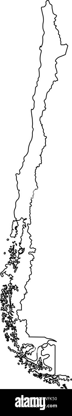 Icona di illustrazione vettoriale isolata con linea nera della mappa semplificata del Cile. Illustrazione Vettoriale