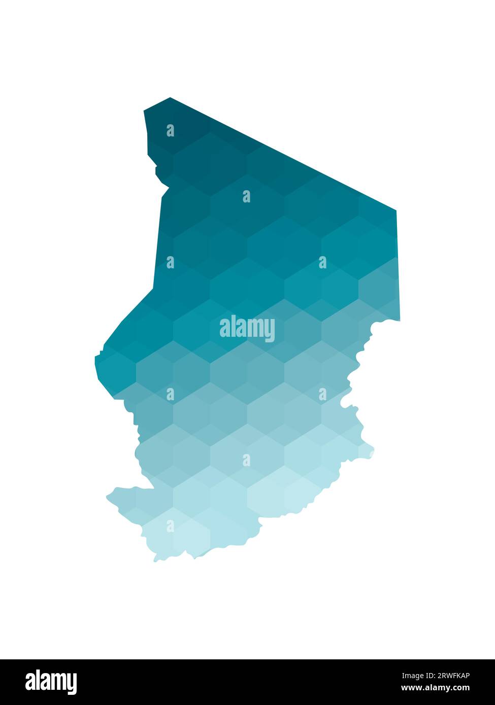 Icona di illustrazione vettoriale isolata con silhouette blu semplificata della mappa del Ciad. Stile geometrico poligonale. Sfondo bianco. Illustrazione Vettoriale