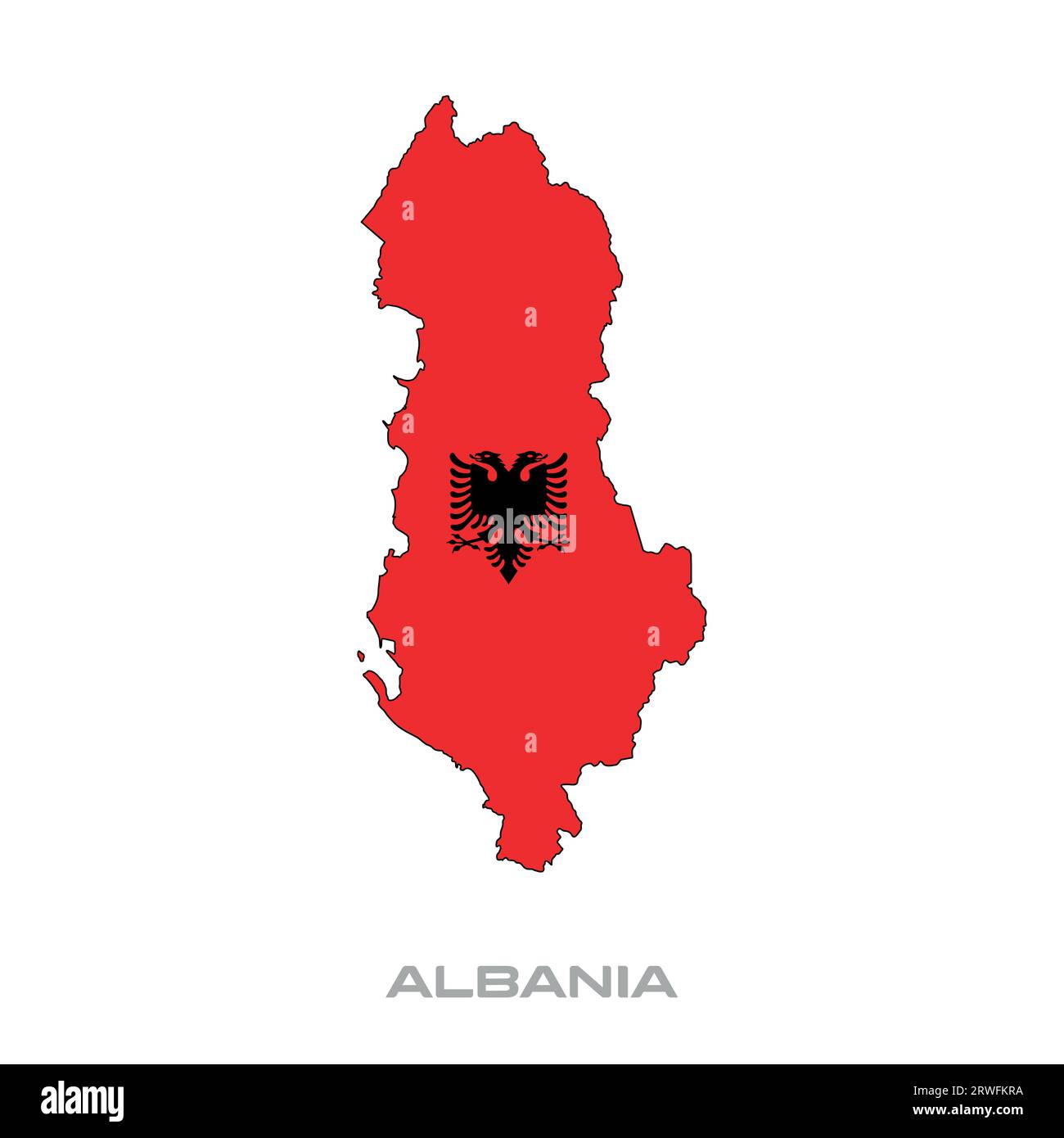 Illustrazione vettoriale della bandiera dell'Albania con contorni neri su sfondo bianco Illustrazione Vettoriale