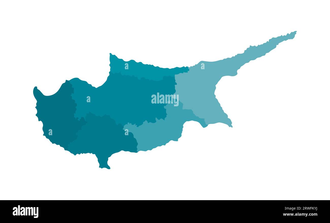 Illustrazione vettoriale isolata della mappa amministrativa semplificata di Cipro. Confini dei distretti (regioni). Sagome kaki blu colorato. Illustrazione Vettoriale