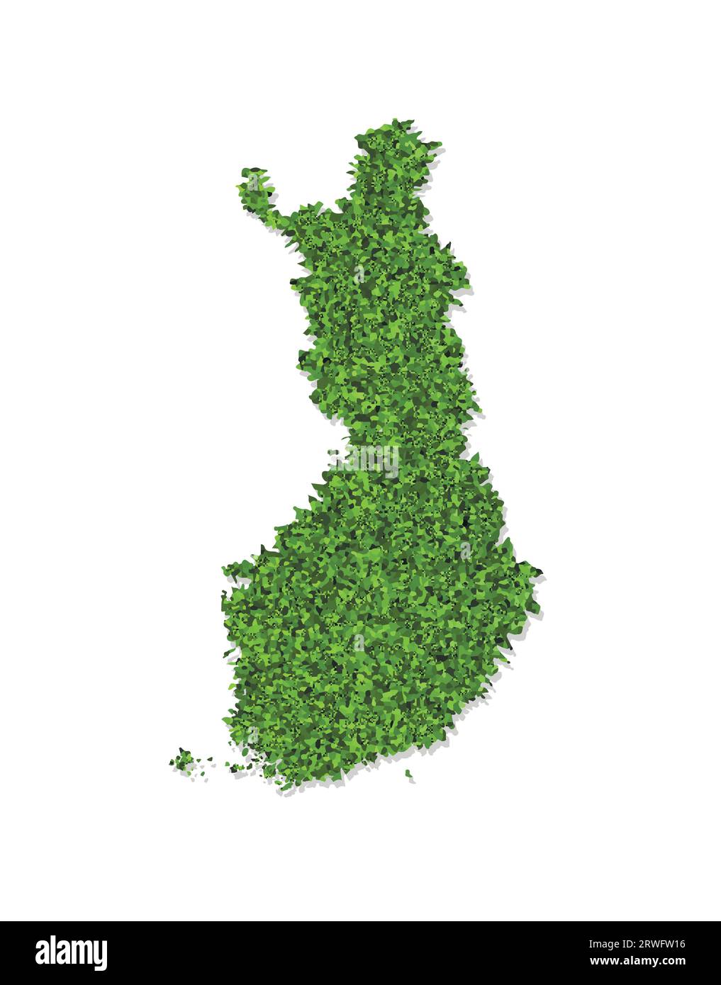 Icona di illustrazione semplificata isolata vettoriale con sagoma verde erbosa della mappa finlandese. Sfondo bianco Illustrazione Vettoriale