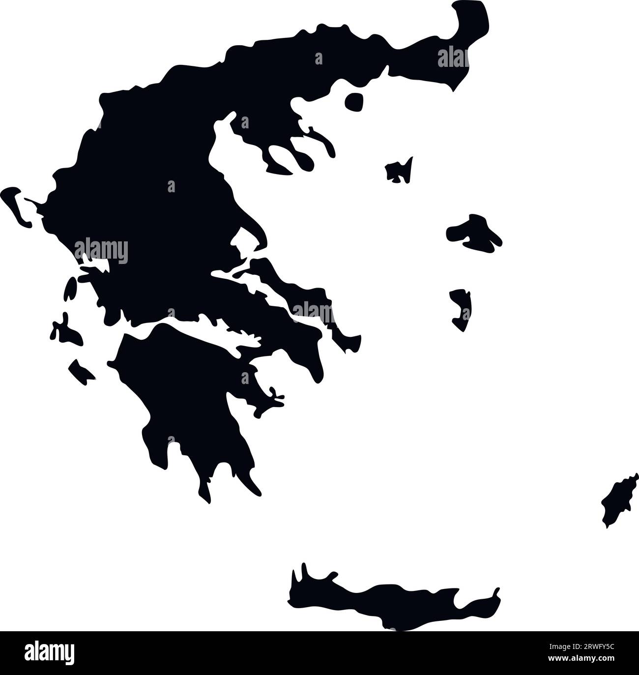 Icona di illustrazione semplificata isolata con sagoma nera della mappa della Grecia. Sfondo bianco Illustrazione Vettoriale