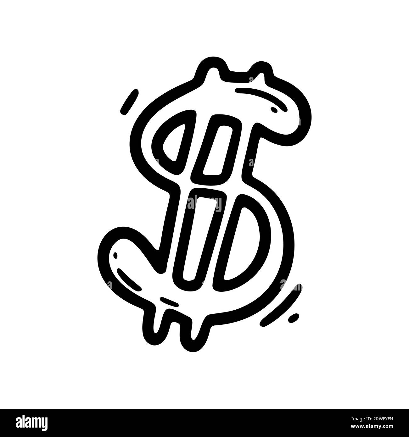 Il dollaro canta in stile doodle. Illustrazione vettoriale disegnata a mano. Moneta finanziaria, simbolo di benessere e ricchezza Illustrazione Vettoriale