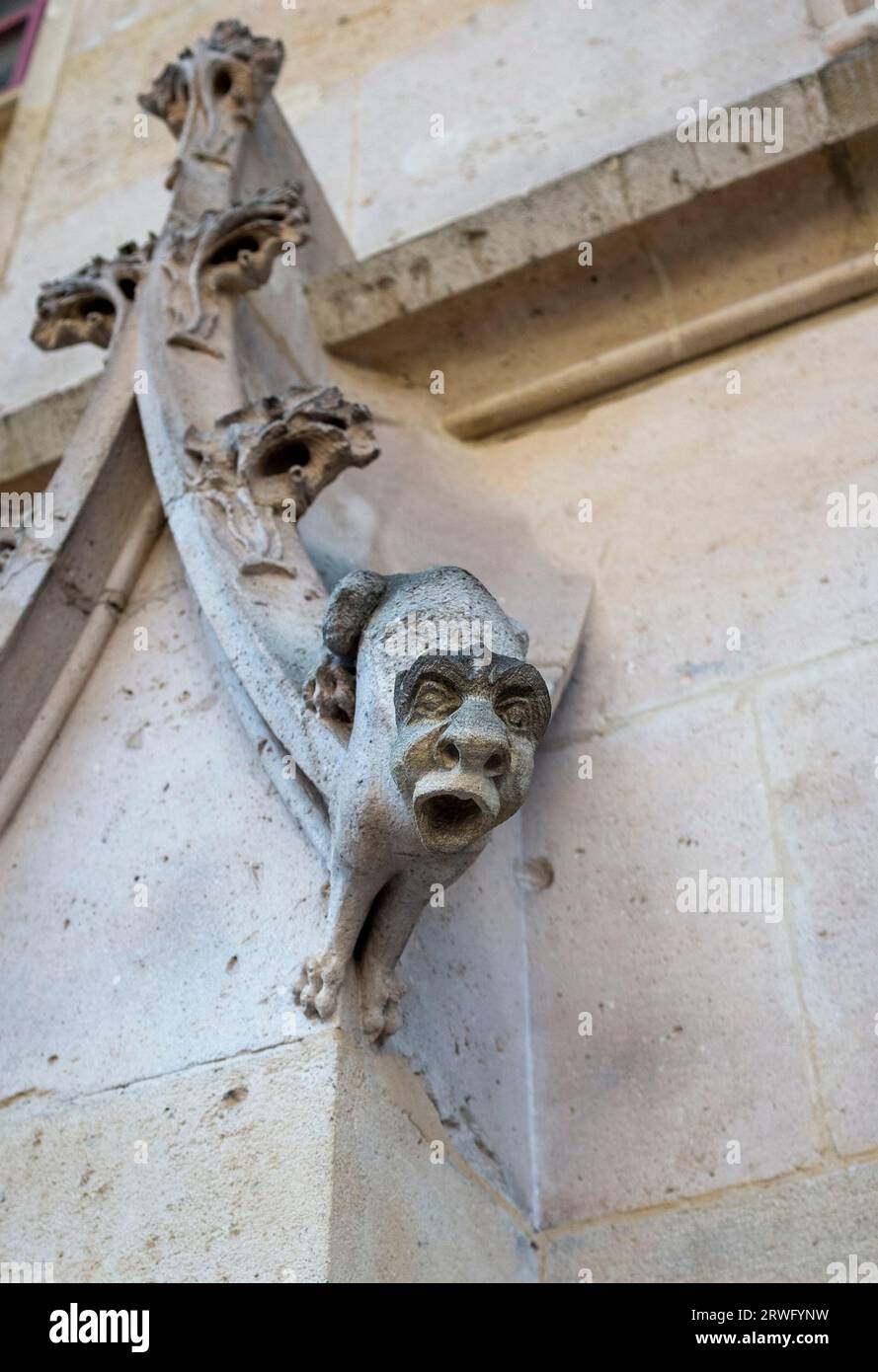 Rouen Normandia Francia - Gargoyle sul Palais de Justice Rouen è la capitale della regione francese settentrionale della Normandia Foto Stock