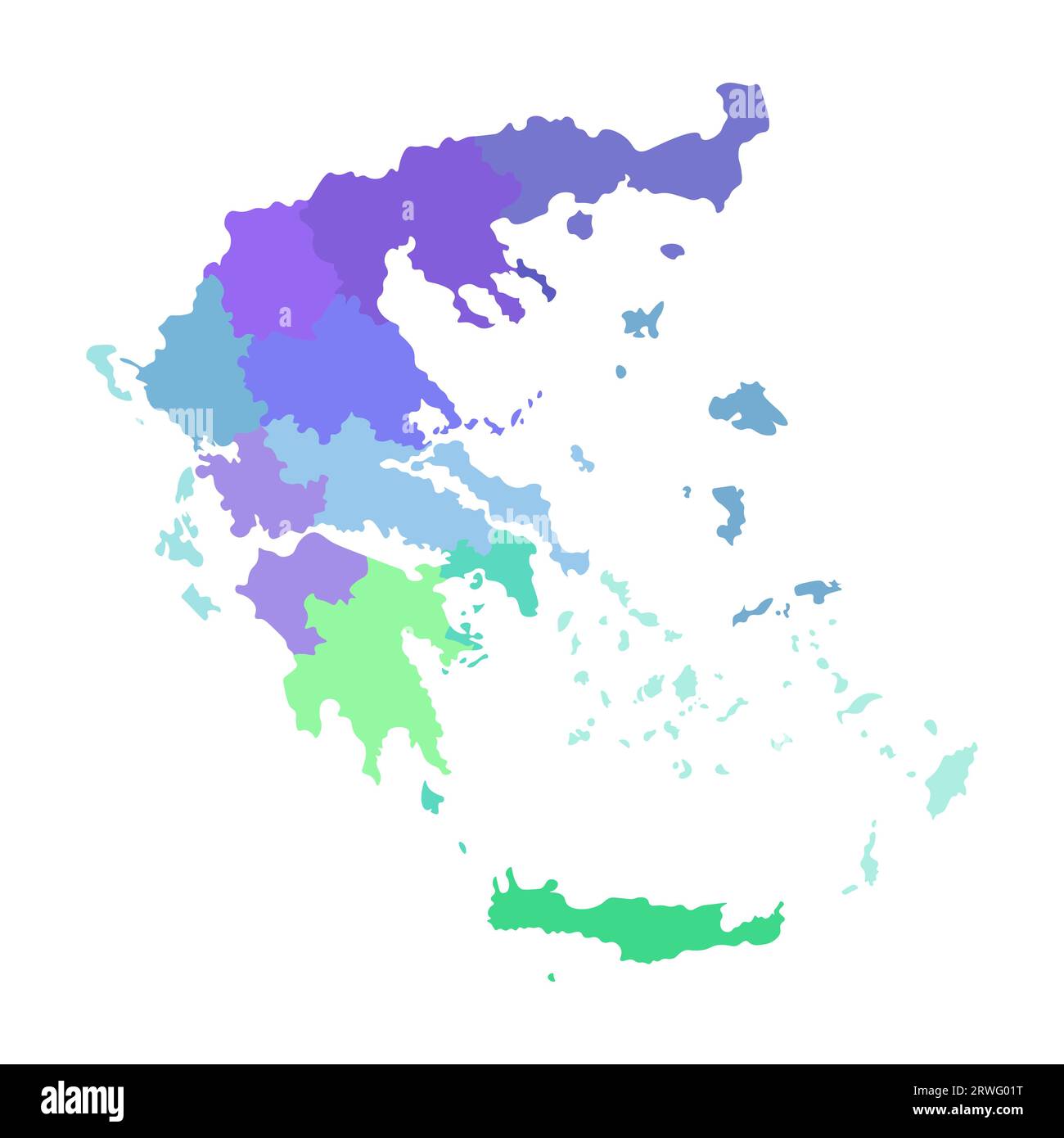 Illustrazione vettoriale isolata della mappa amministrativa semplificata della Grecia. Confini delle regioni. Silhouette multicolore. Illustrazione Vettoriale