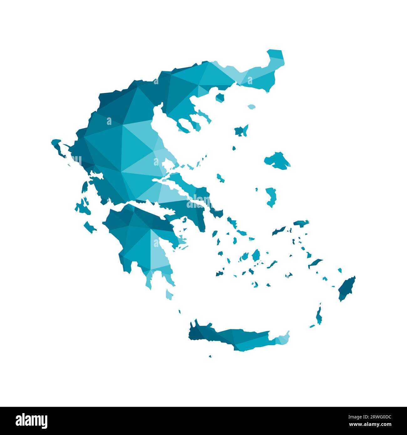 Icona di illustrazione vettoriale isolata con sagoma blu semplificata della mappa della Grecia. Stile geometrico poligonale, forme triangolari. Sfondo bianco. Illustrazione Vettoriale