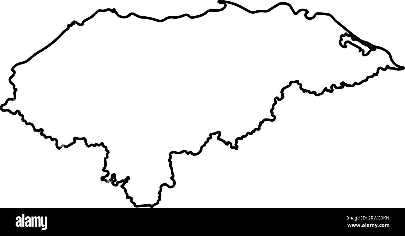 Icona di illustrazione vettoriale isolata con silhouette a linea nera della mappa semplificata dell'Honduras. Illustrazione Vettoriale