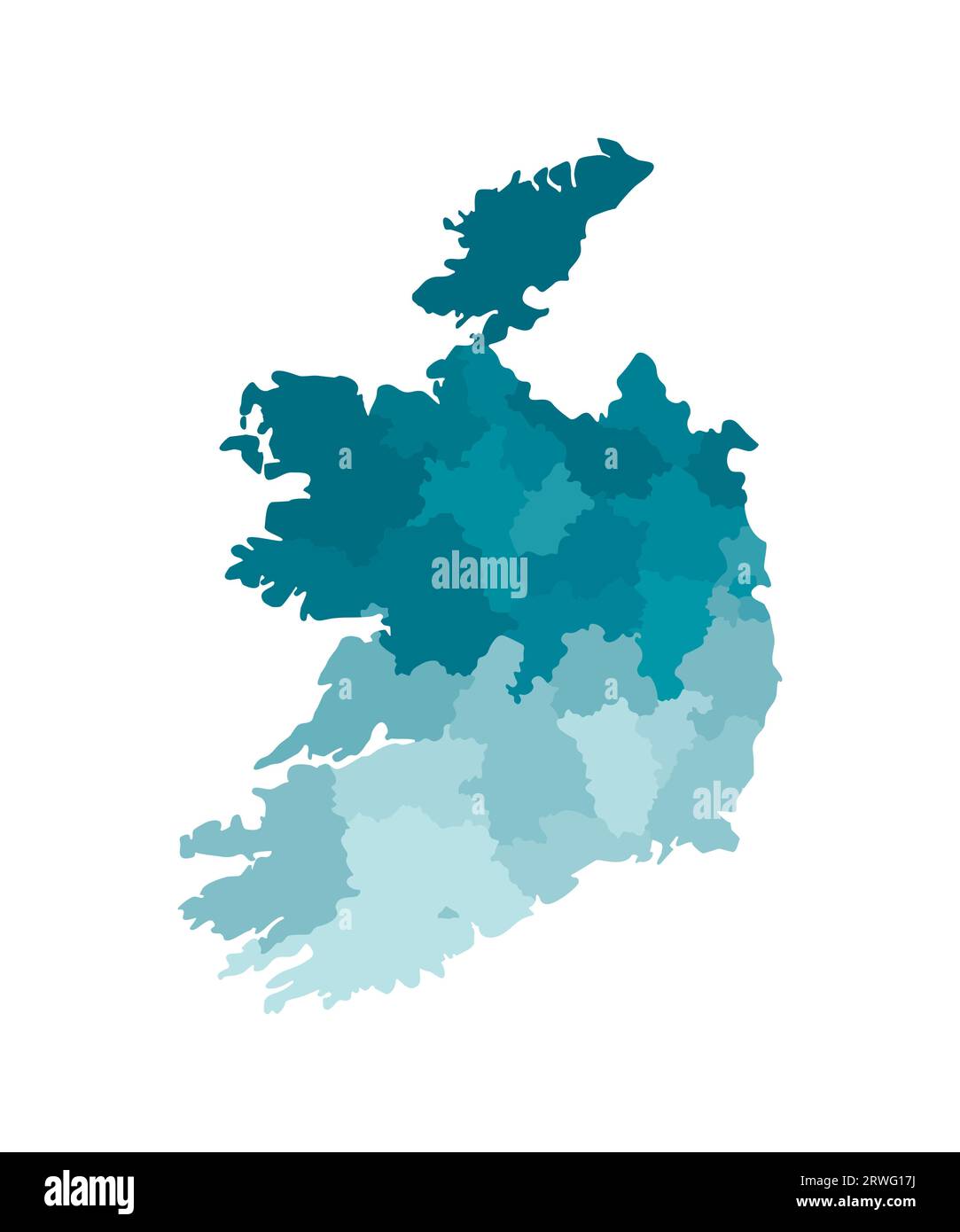 Illustrazione vettoriale isolata della mappa amministrativa semplificata della Repubblica d’Irlanda. Confini delle regioni. Sagome kaki blu colorato. Illustrazione Vettoriale