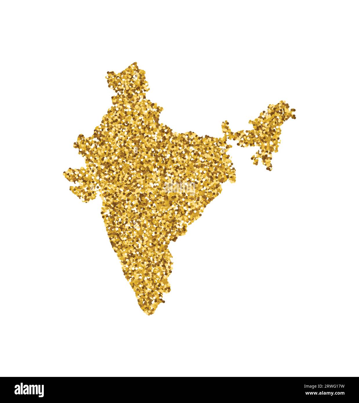 Illustrazione vettoriale isolata con mappa semplificata della Repubblica dell'India. Decorato con una texture glitter dorata brillante. Decorati di Capodanno e Natale Illustrazione Vettoriale