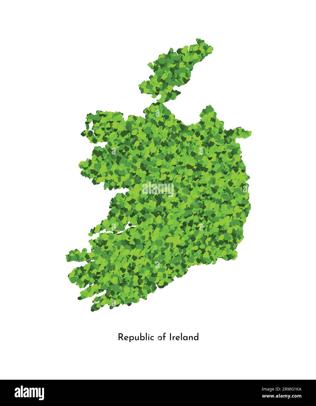 Icona di illustrazione semplificata isolata vettoriale con silhouette verde brillante della mappa della Repubblica d'Irlanda. Effetto di consistenza erbosa. Protezione dell'ambiente. Illustrazione Vettoriale