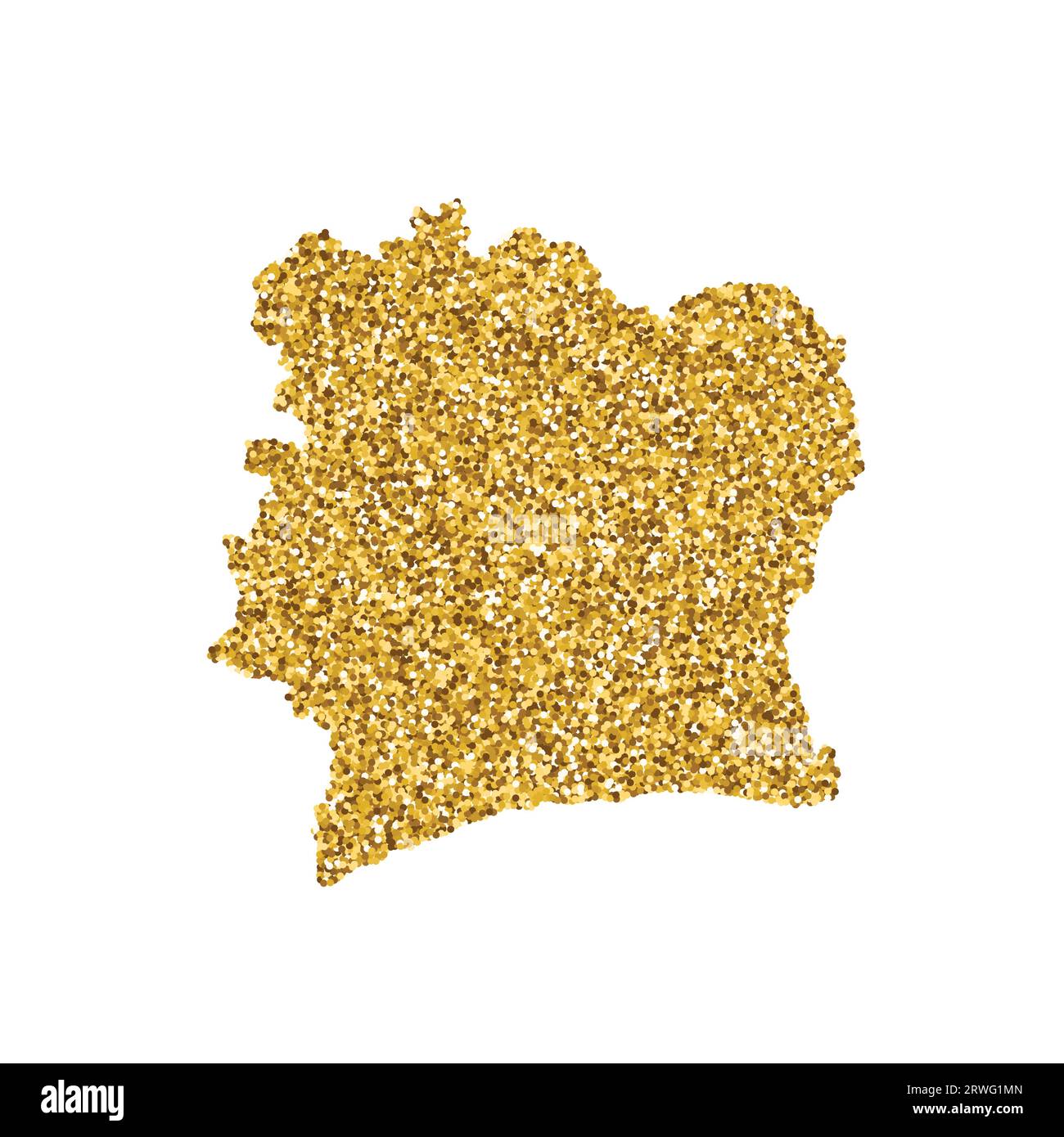 Illustrazione vettoriale isolata con mappa semplificata della Costa d'Avorio (Cote D'ivore). Decorato con una texture glitter dorata brillante. Capodanno e festività natalizie Illustrazione Vettoriale