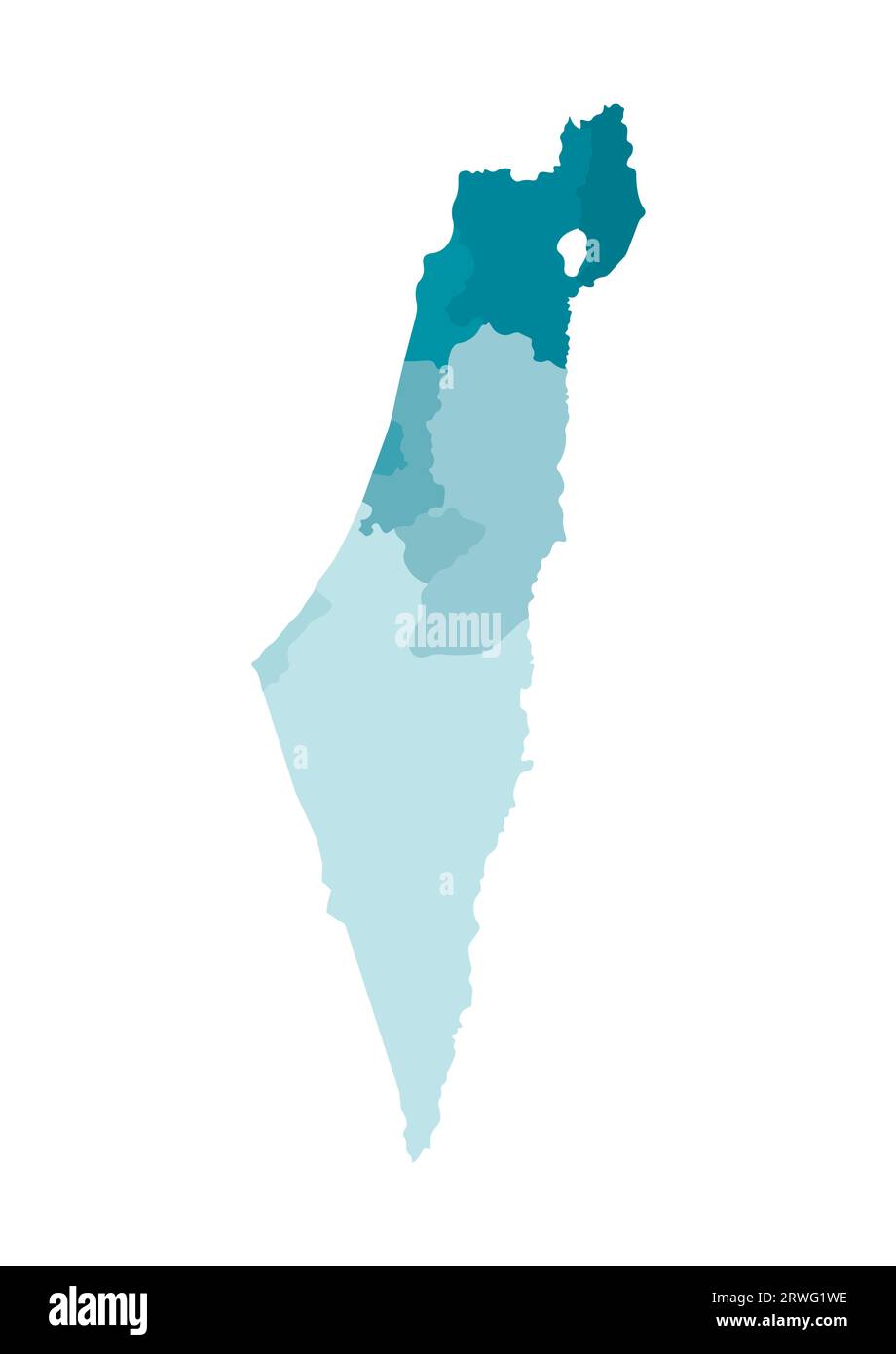 Illustrazione vettoriale isolata della mappa amministrativa semplificata di Israele. Confini dei distretti (regioni). Sagome kaki blu colorato. Illustrazione Vettoriale