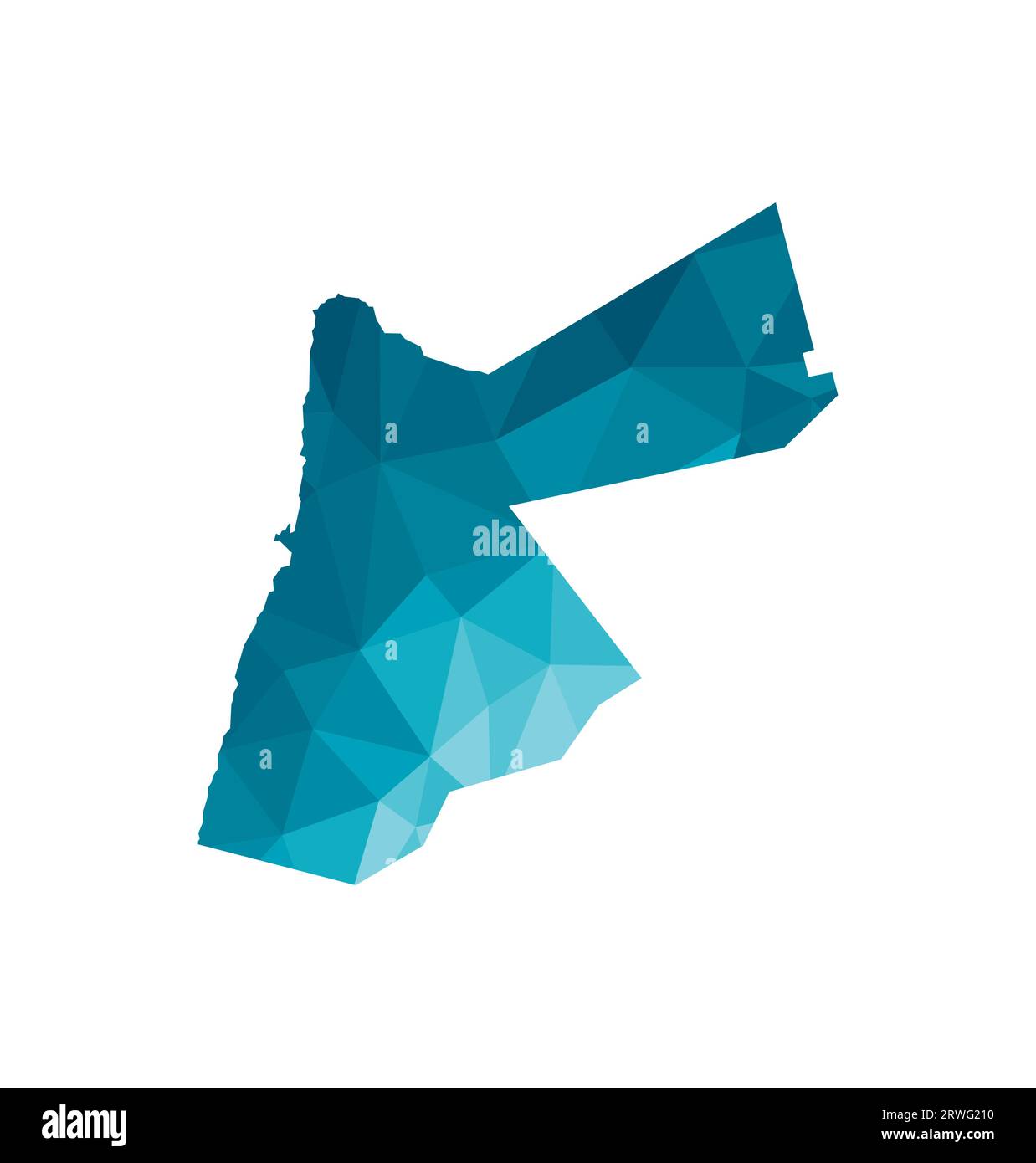Icona con illustrazione vettoriale isolata con silhouette blu semplificata della mappa Jordan. Stile geometrico poligonale, forme triangolari. Sfondo bianco. Illustrazione Vettoriale