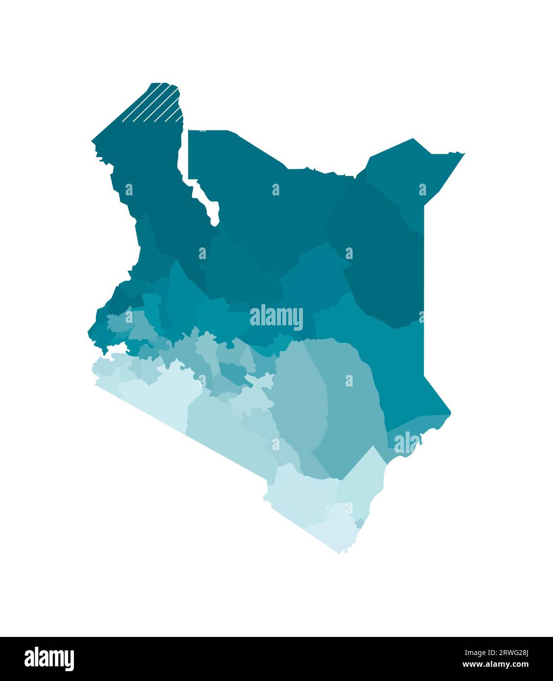 Illustrazione vettoriale isolata della mappa amministrativa semplificata del Kenya. Confini delle contee (regioni). Cachi blu colorato Illustrazione Vettoriale