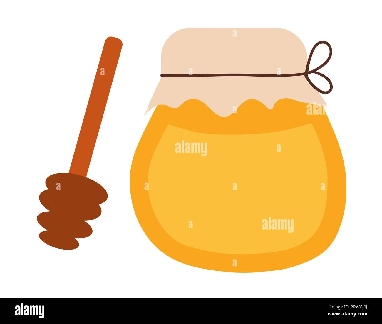 Vaso di miele con cucchiaio da immersione. Illustrazione vettoriale piatta. Illustrazione Vettoriale