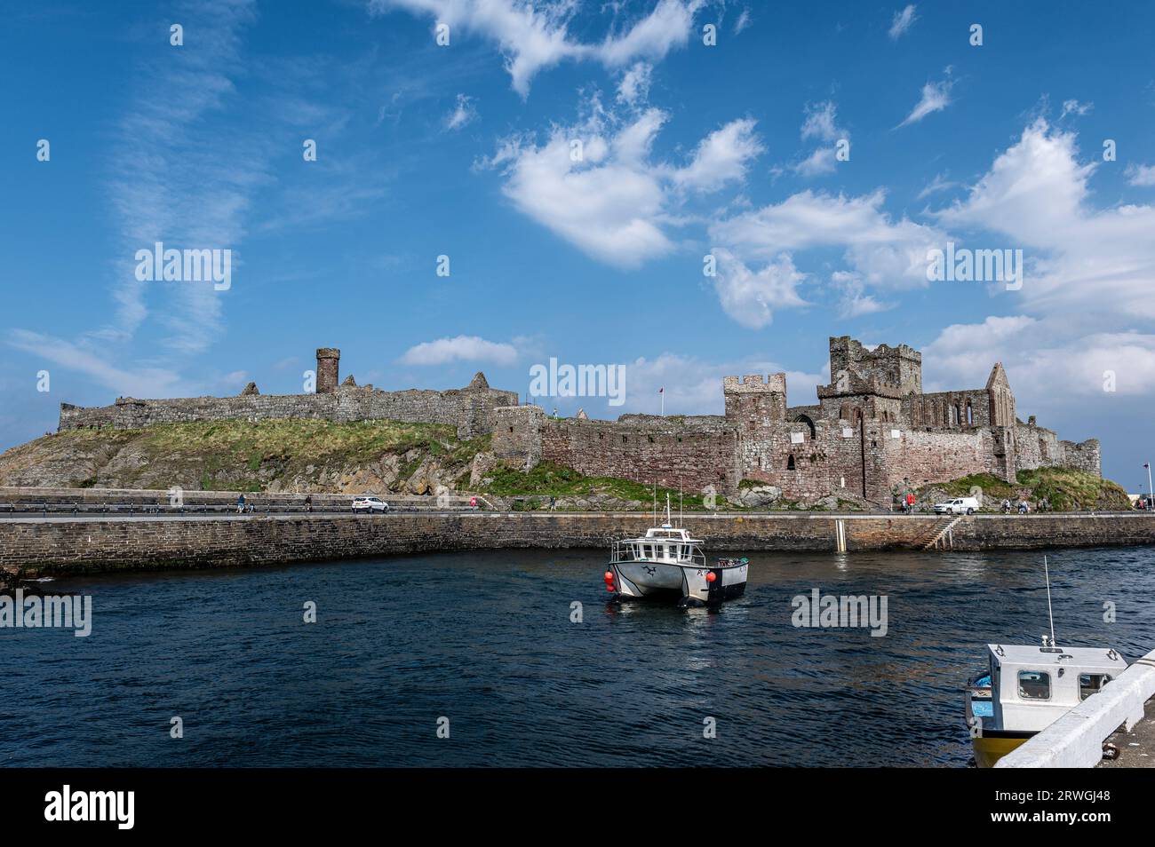 Peel Castle sull'Isola di Man Foto Stock