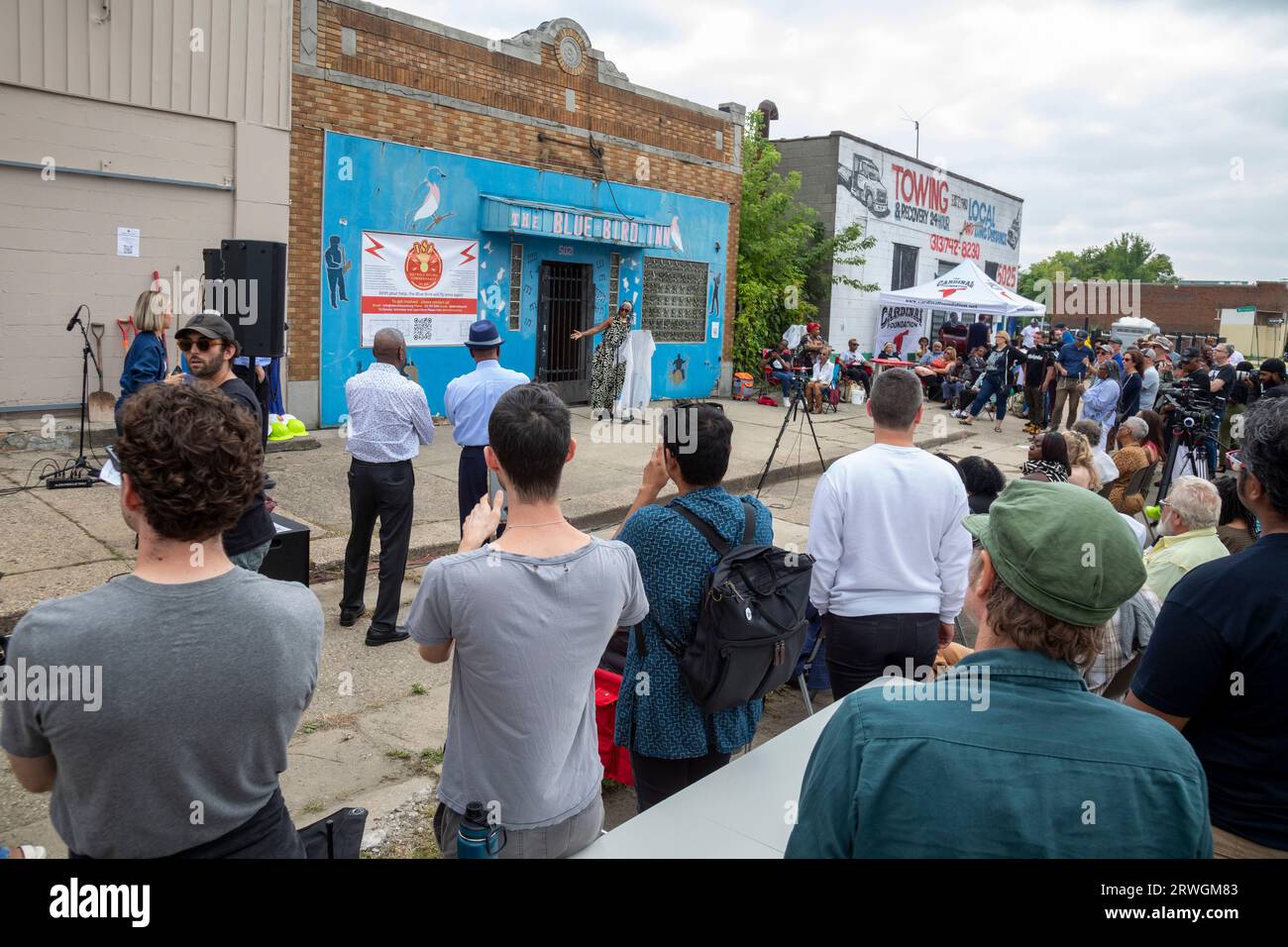Detroit, Michigan - il Detroit Sound Conservancy ha tenuto una cerimonia per annunciare l'intenzione di riabilitare il Blue Bird Inn, un jazz club popolare nell'African-Ame Foto Stock