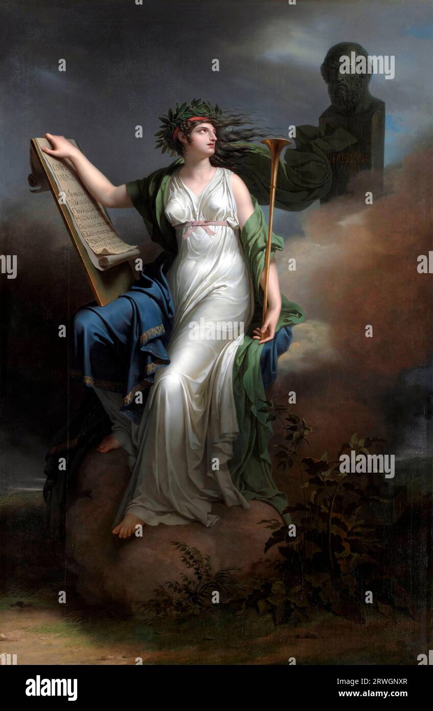 Calliope, Muse of Epic Poetry dell'artista francese Charles Meynier (c. 1763-1768- 1832), olio su tela, 1798 Foto Stock