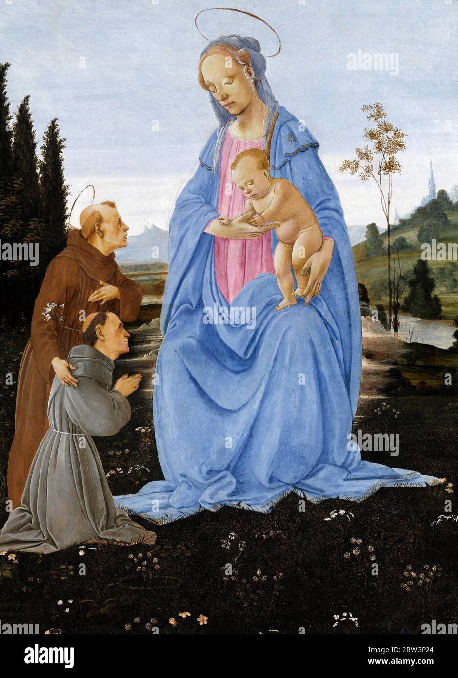 L'apparizione della Vergine ad un frate francescano lodata da Sant'Antonio da Padova da Filippino Lippi (1457-1504), tempera all'uovo su pioppo, 1475-1480 circa Foto Stock