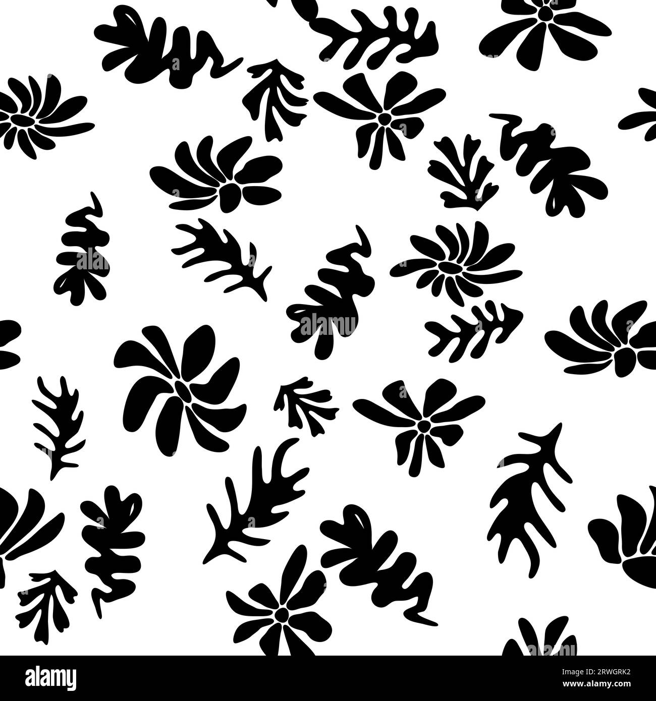 Motivo floreale senza cuciture alla moda ispirato a Matisse, motivo floreale bianco e nero. Illustrazione Vettoriale