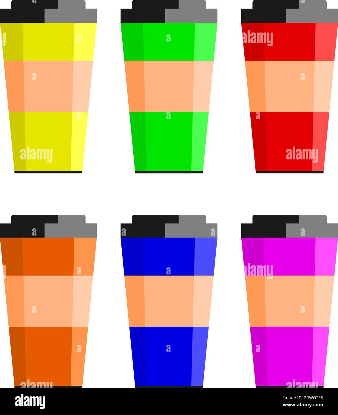 Tazze da viaggio colorate. Tazze da viaggio in varianti di colore. Illustrazione Vettoriale