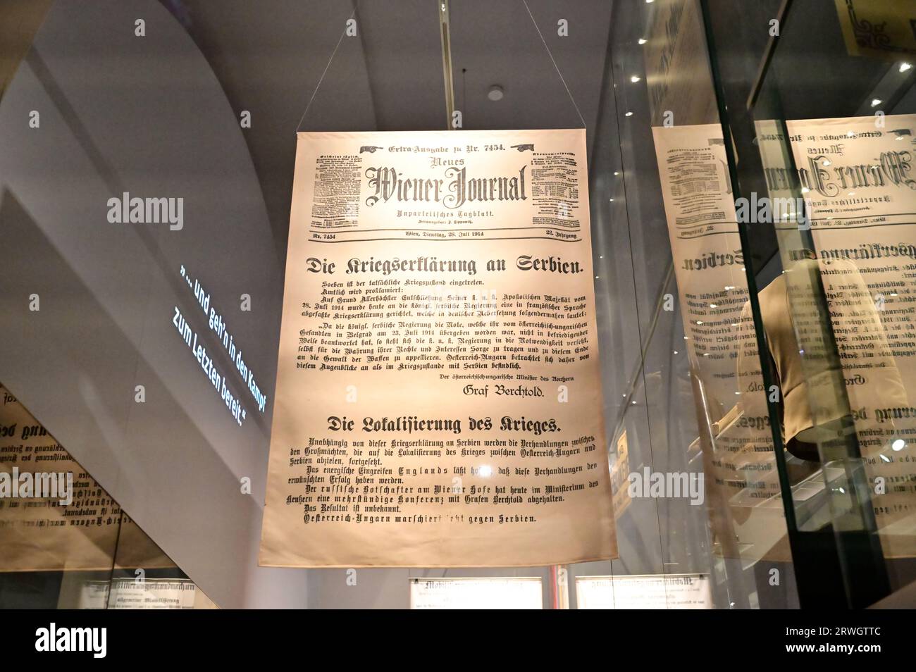 Vienna, Austria. Museo di storia militare di Vienna. Edizione extra Neues Wiener Journal 28 luglio 1914. La dichiarazione di guerra contro la Serbia Foto Stock