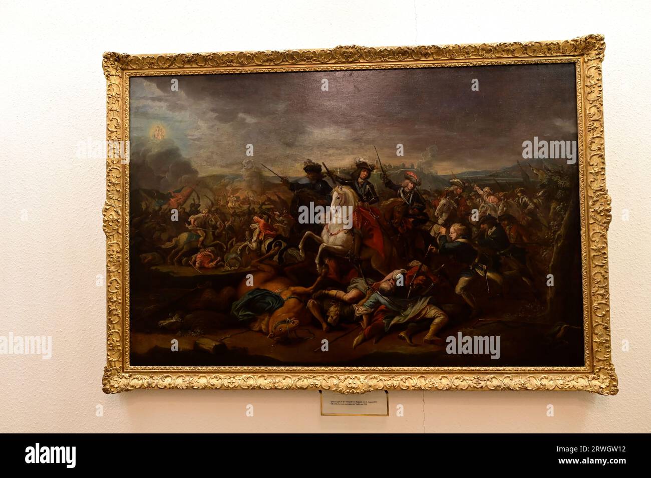 Vienna, Austria. Museo di storia militare di Vienna. Pittura ad olio intorno al 1720. Il principe Eugenio nella battaglia di Belgrado il 16 agosto 1717 Foto Stock