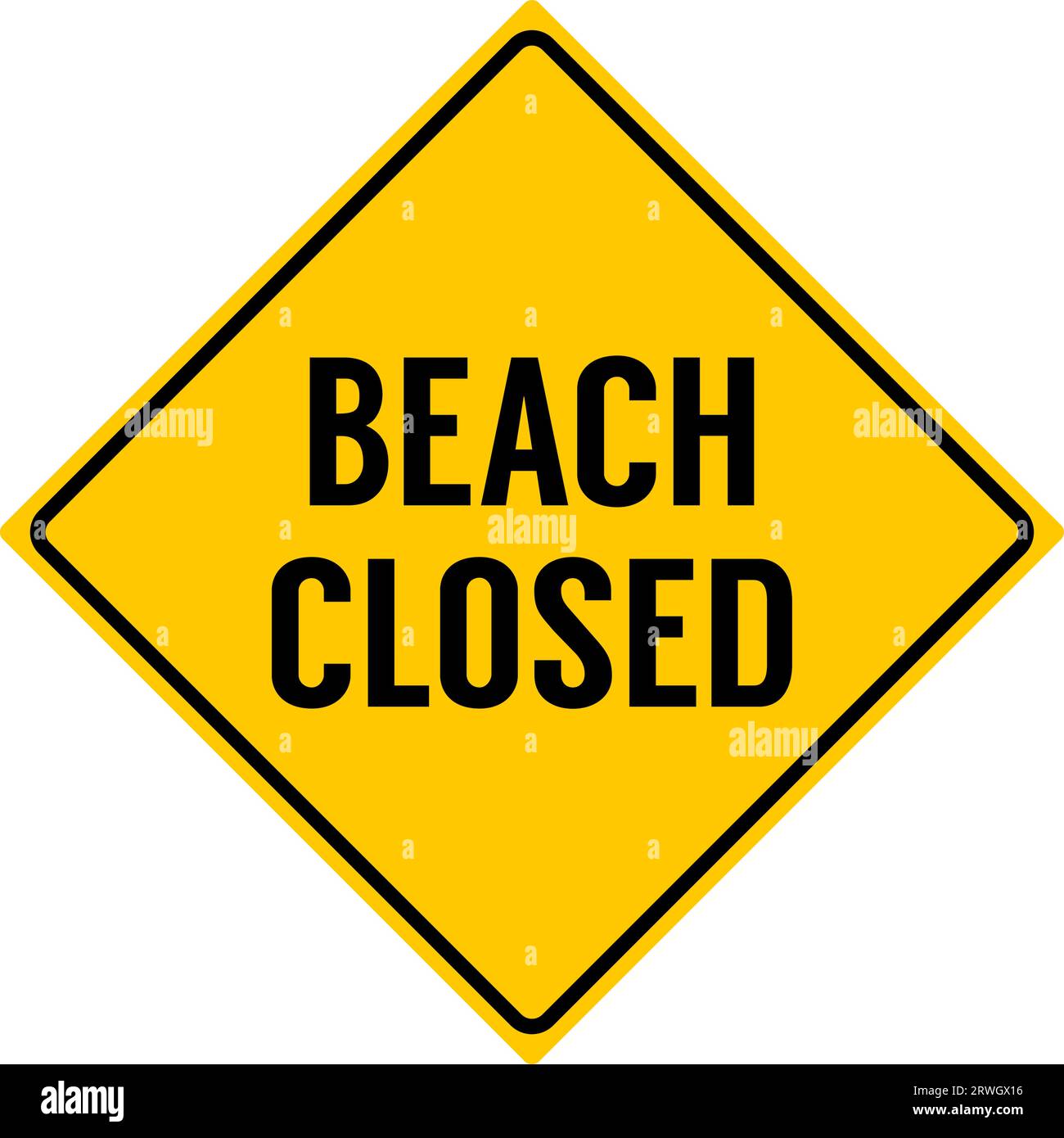 Cartello spiaggia chiusa triangolo giallo e rombo, vettore Illustrazione Vettoriale