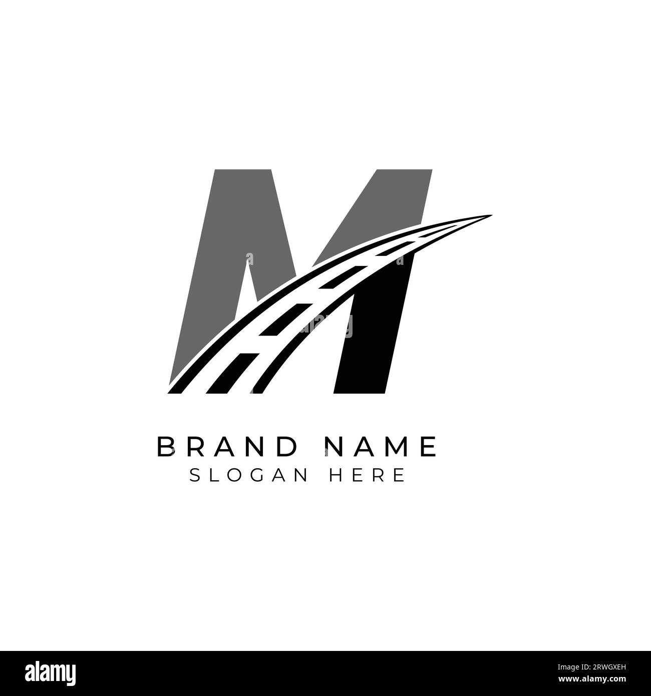 Logo Letter M asfalto per l'identità. Illustrazione del vettore del modello di costruzione per il marchio Illustrazione Vettoriale