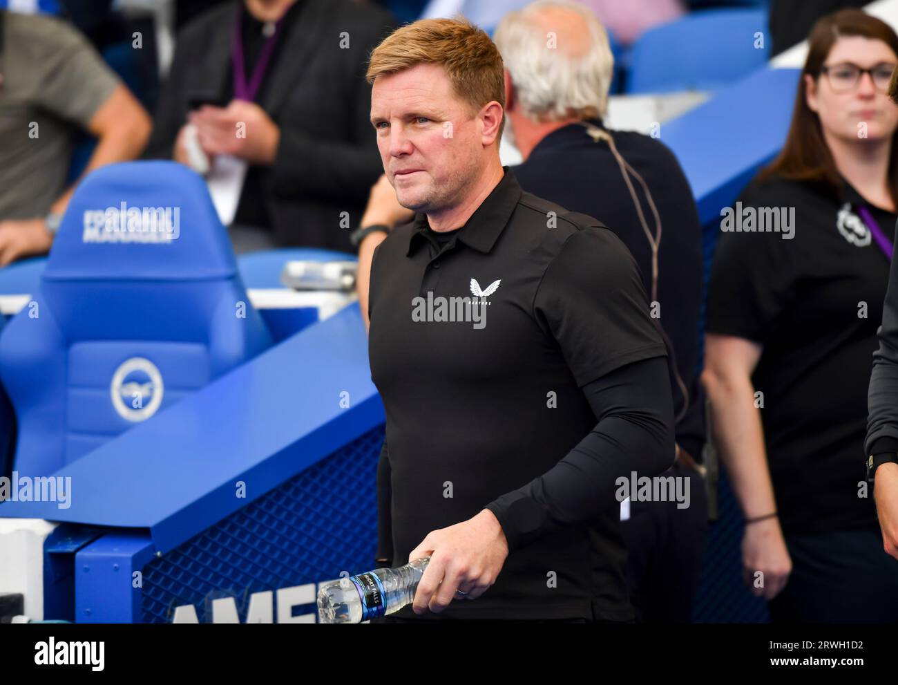 Brighton e Hove Albion contro Newcastle United - partita di Premier League all'American Express Community Stadium di Brighton. Sabato 2 settembre 2023 - il manager di Newcastle Eddie Howe prima del calcio d' inizio - niente merchandising. Per le immagini di calcio si applicano le restrizioni fa e Premier League, incluso l'utilizzo di Internet/dispositivi mobili senza licenza FAPL. Per ulteriori informazioni, contattare Football Dataco Foto Stock