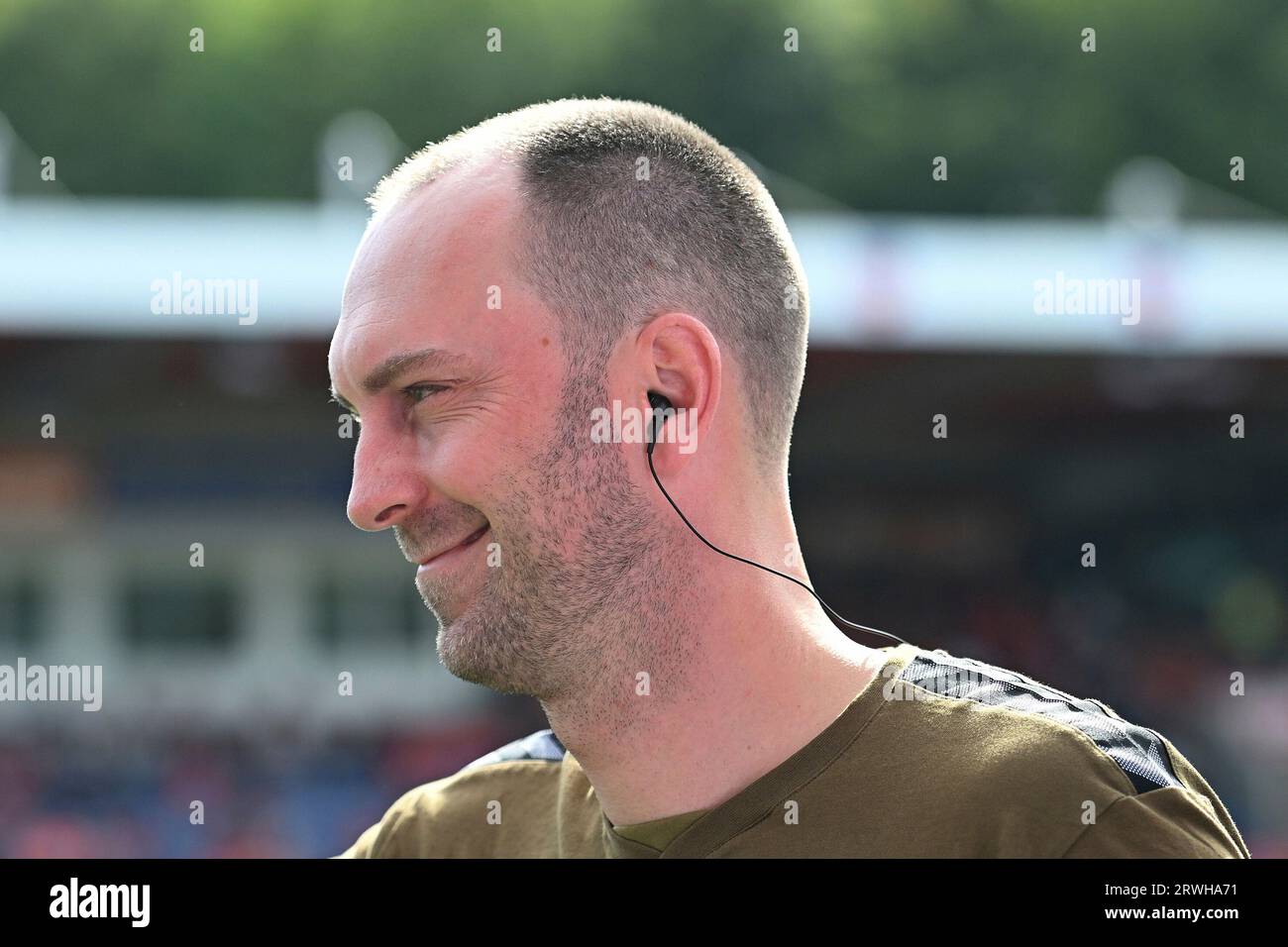 Heidenheim An Der Brenz, Deutschland. 17 settembre 2023. Fussball, Spieltag 04, Bundesliga, Saison 2023/2024, 1.FC Heidenheim gegen Werder Brema AM 17.09.2023 a Heidenheim. UBz: 99 Trainer Ole Werner, Werder Brema. Lacht. Credito: dpa/Alamy Live News Foto Stock