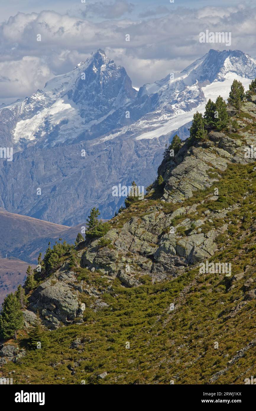 Alte cime di Oisans viste dalla cima di Chamrousse Foto Stock