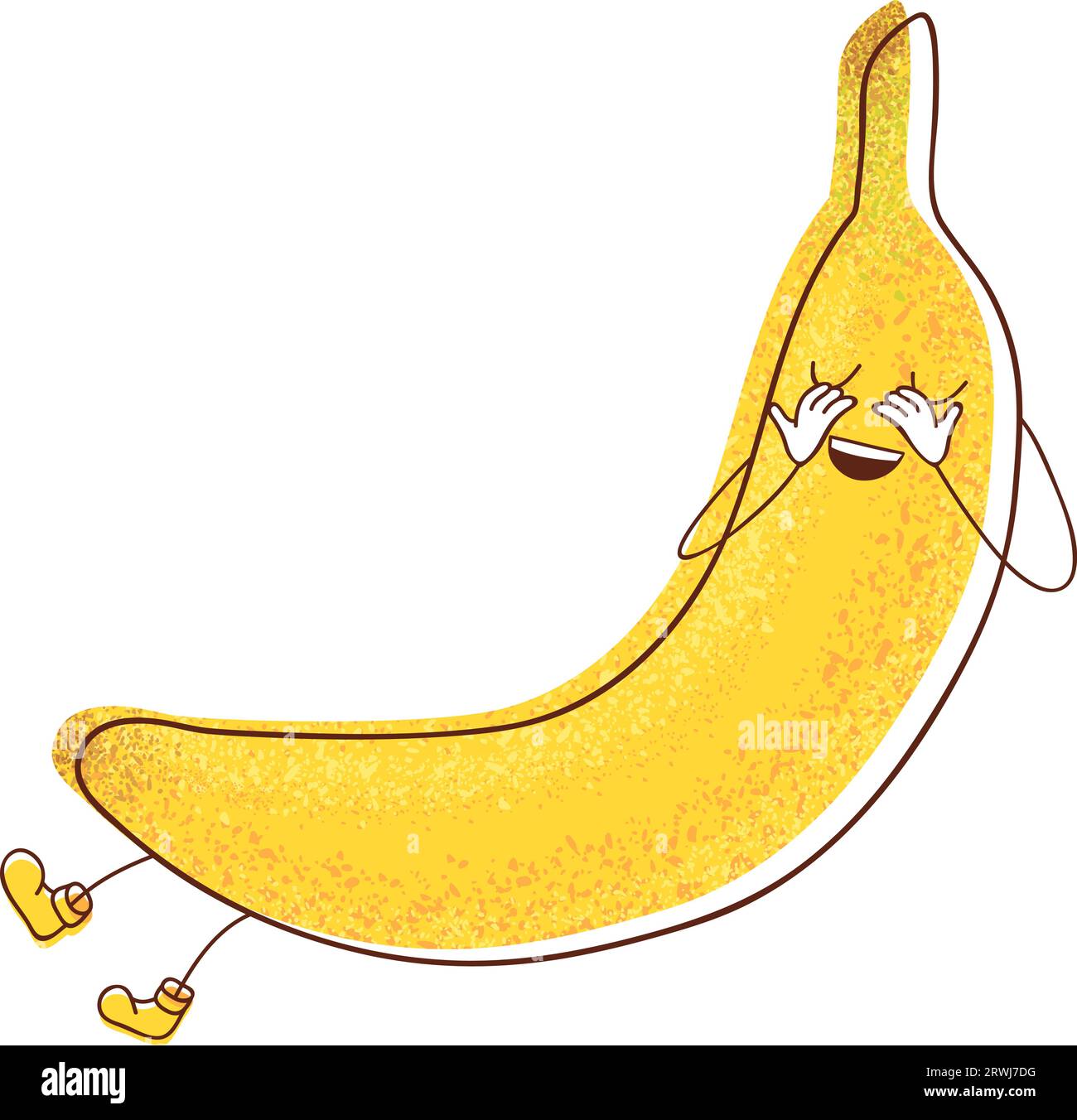 Un'illustrazione di una timida banana che chiude gli occhi, che ritrae un senso di modestia. Illustrazione Vettoriale