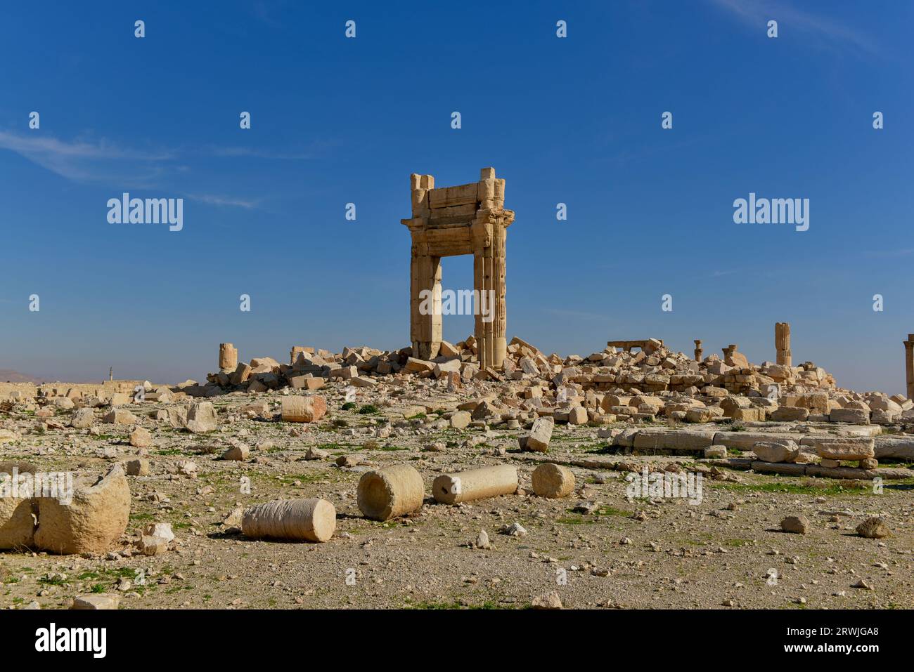 Ciò che rimaneva della cella del Tempio di bel nell'antica città di Palmira, bombardata dalle forze dello Stato Islamico nell'agosto 2015 Foto Stock