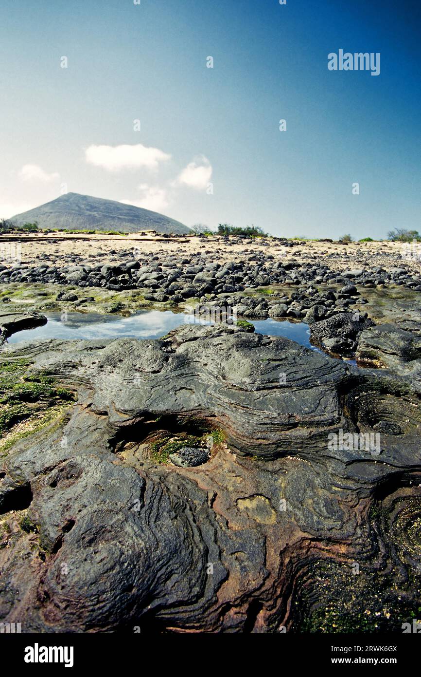 Terrazze laviche sulla costa di Santiago delle Galapagos Foto Stock