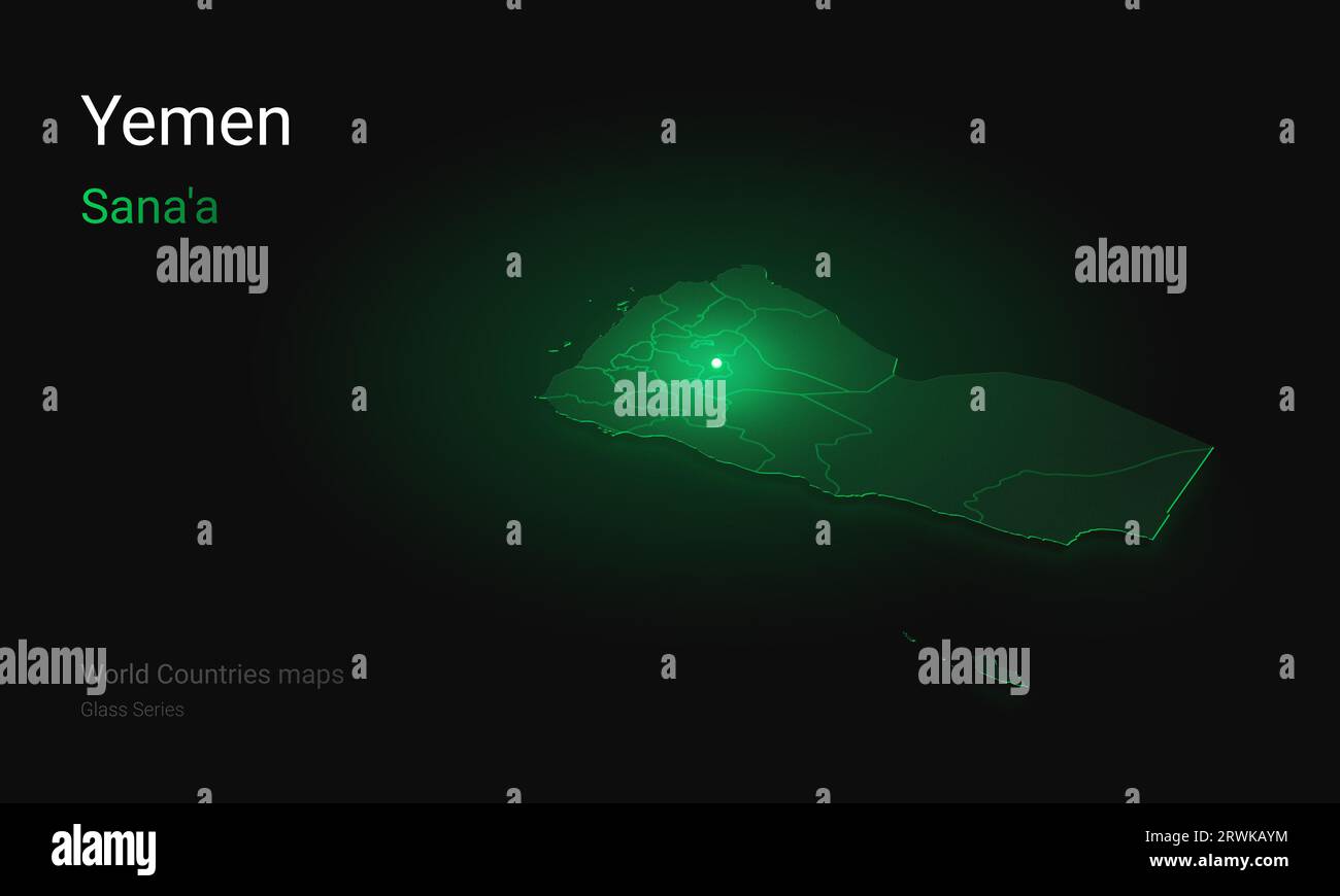 Mappa creativa dello Yemen. Mappa politica. Sana'a.. Capitale dello Yemen. Paesi del mondo mappe con confini. Serie isometrica in vetro Foto Stock