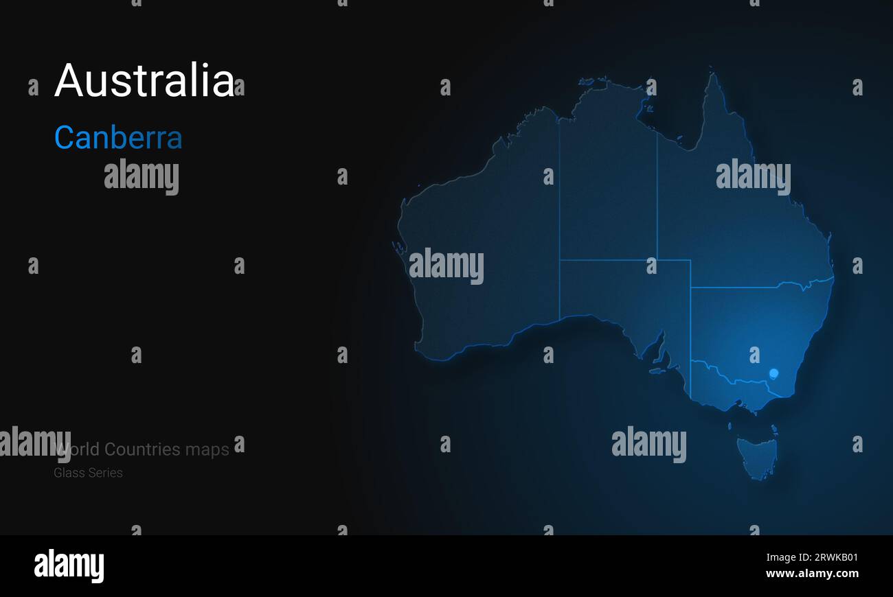 Mappa creativa dell'Australia. Mappa politica. Canberra. Capitale dell'Australia. Mappa di vetro Foto Stock