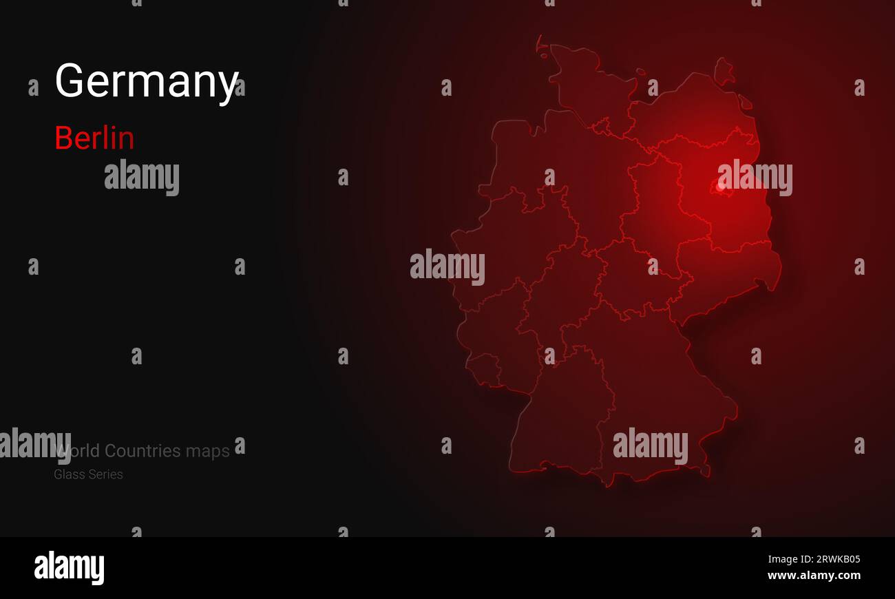 Mappa creativa della Germania. Mappa politica. Berlino. Capitale della Germania. World Countries mappe Glass Series Foto Stock