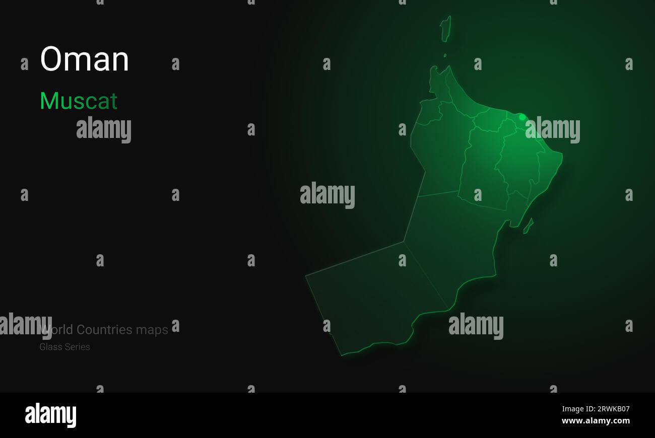 Mappa creativa dell'Oman. Mappa politica. Muscat. Capitale del Qatar. Paesi del mondo mappe con confini. Serie Glass. Penisola Araba. Sultanato dell'Oman Foto Stock
