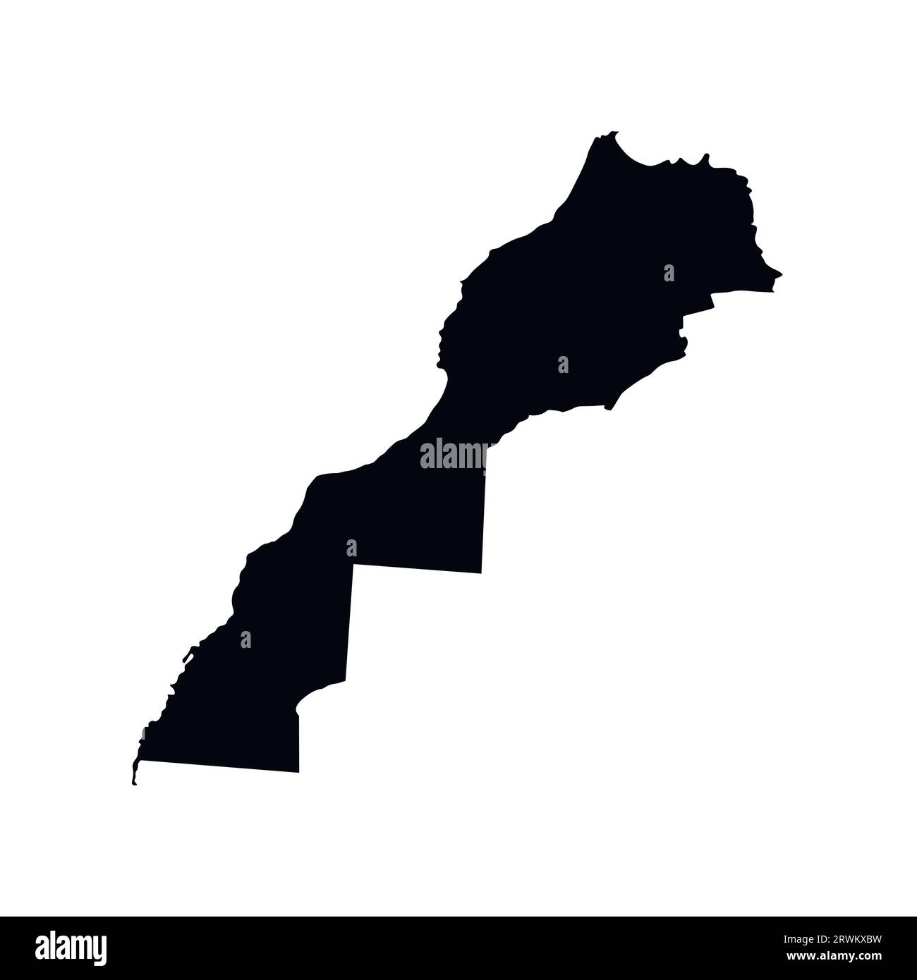 Illustrazione vettoriale isolata - mappa semplificata del Marocco (compreso il territorio conteso del Sahara occidentale). Silhouette nera. Sfondo bianco Illustrazione Vettoriale