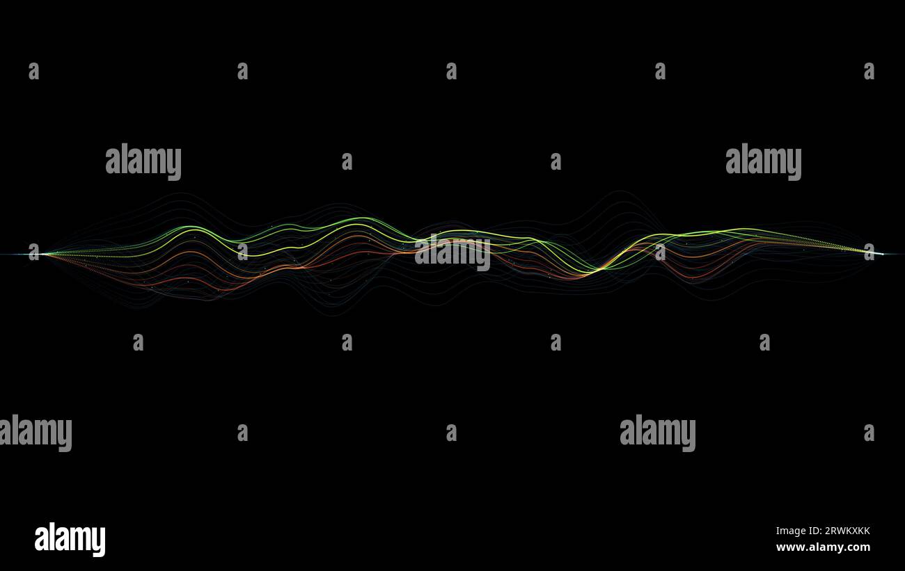 Equalizzatore di visualizzazione dell'astrazione audio linee vocali colorate. Impulso di forma musicale in movimento isolato. Barra equalizzatrice a forma d'onda contemporanea wal Foto Stock