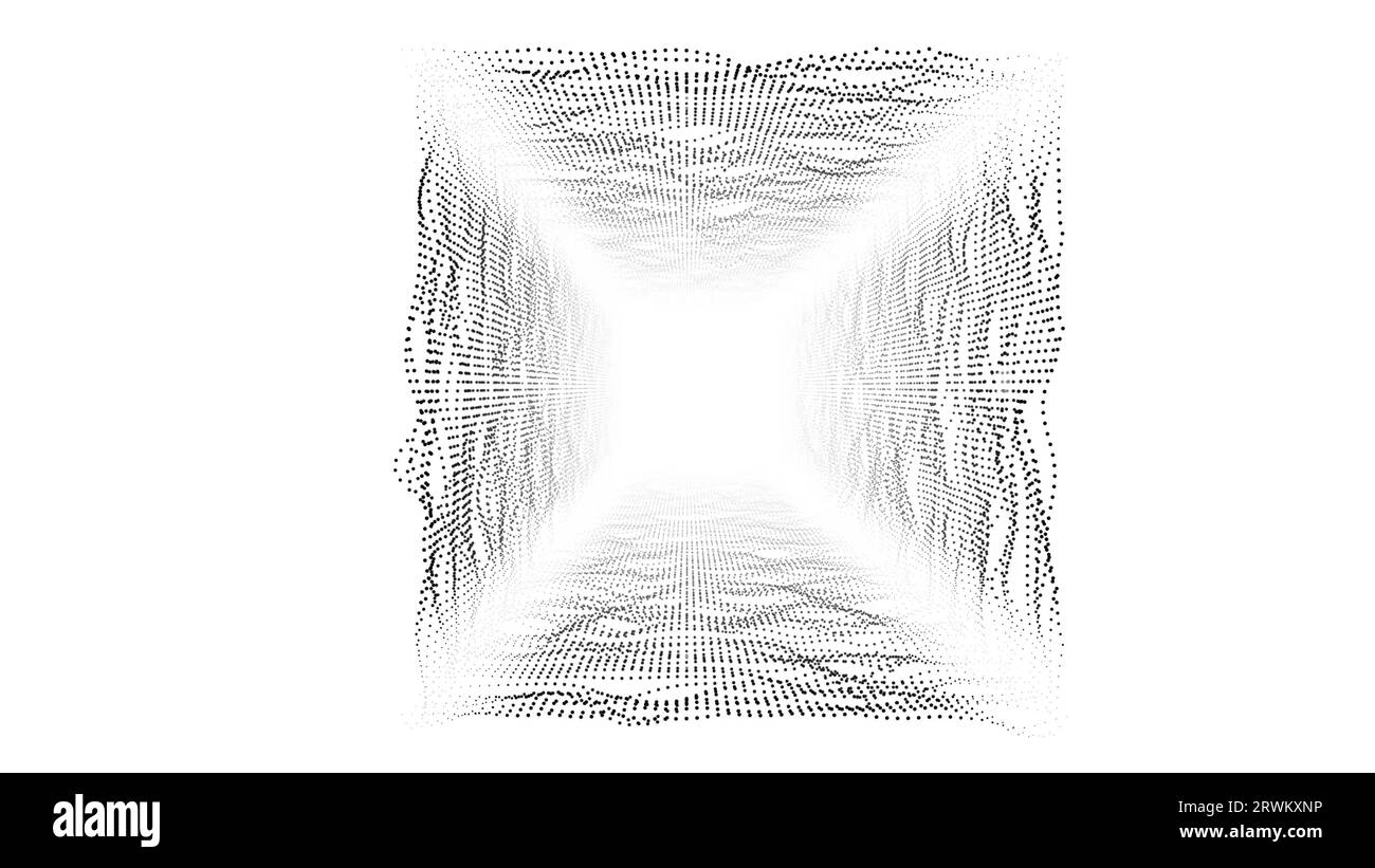 Big Data 3D tunnel digitale con sfondo bianco quadrato. Sfondo tecnologico e relativo movimento. Rendering 3D. Foto Stock
