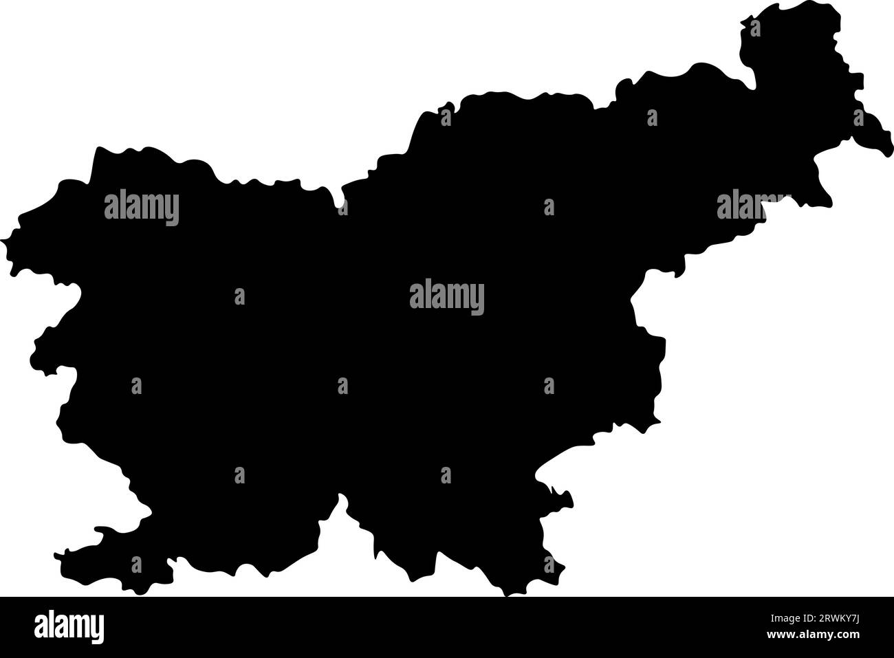Icona di illustrazione semplificata isolata con silhouette nera della mappa Slovenia. Sfondo bianco Illustrazione Vettoriale