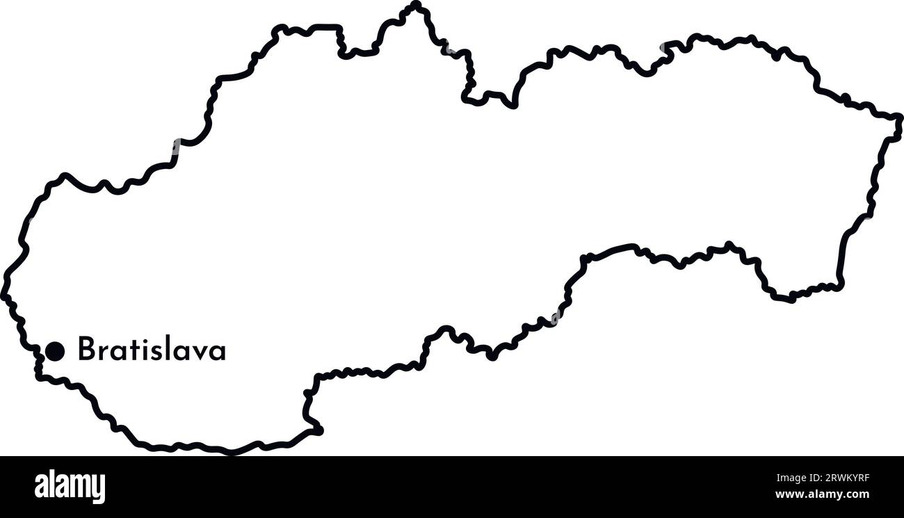Icona illustrazione semplificata con isolamento vettoriale con linea nera sagoma della mappa Slovacchia. Sfondo bianco Illustrazione Vettoriale